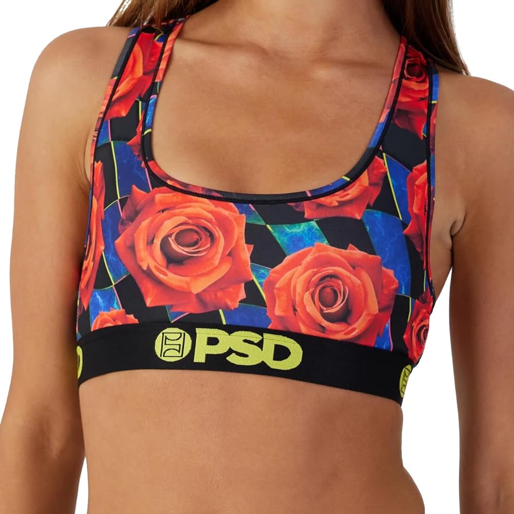 PSD Women's Floral Print Sports Bra - Racerback Sports Bras for Women with Breathable Microfiber Fabric