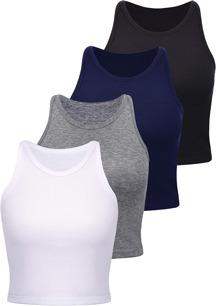 4 Pieces Basic Crop Tank Tops Women Racerback Crop Tops Cotton Sport Crop Tops for Girls Lady Daily Wearing