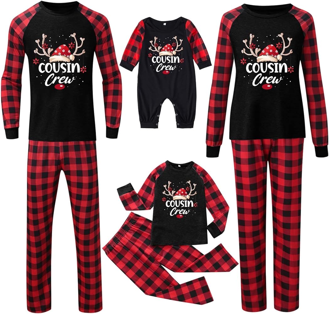 Christmas Pajamas for Family, Cousin Crew Buffalo Plaid Family Christmas Pjs Matching Sets Long Sleeve Xmas Sleepwear