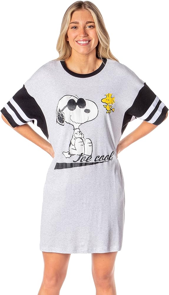 INTIMO Peanuts Womens' Joe Cool Snoopy Woodstock Nightgown Pajama Shirt Dress