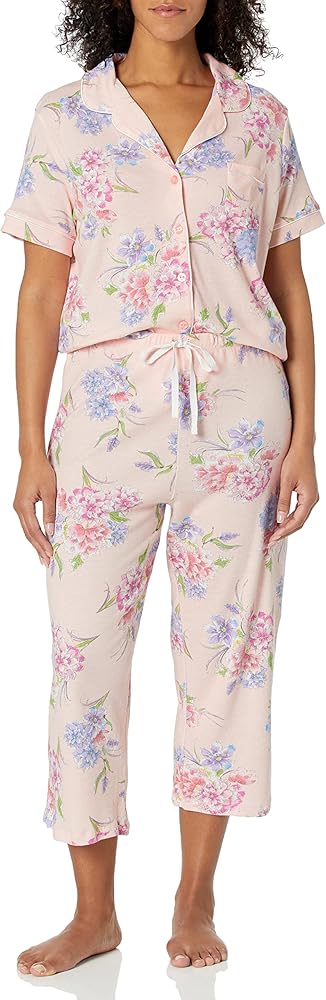 Karen Neuburger Women's Short Sleeve Girlfriend Top and Cozy Bottom Pajama Pj Set