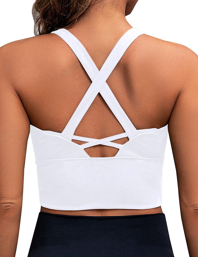 Blooming Jelly Womens Longline Sports Bra Crop Tank Medium Support Workout Tops Yoga Padded Running Camisole