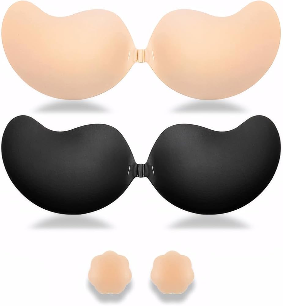 Sticky Bra 2 Pairs, Strapless Push Up Backless Bras for Women, Adhesive Invisible Lifting Bra