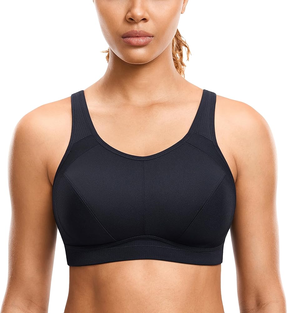 SYROKAN Plus Size Sports Bras for Women High Support Full Coverage High Neck No Padded Wireless Bra