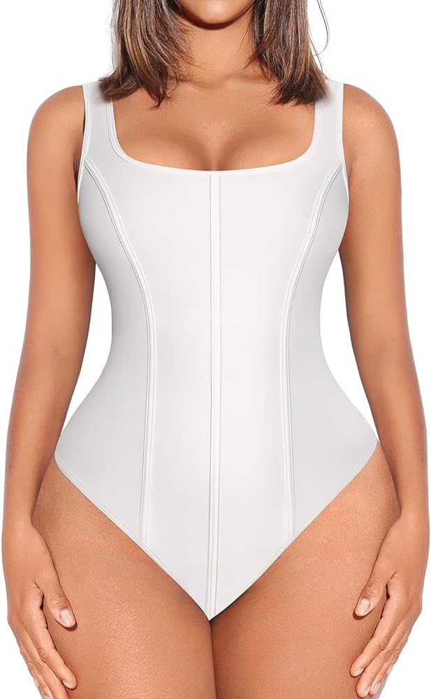 FeelinGirl Bodysuit for Women Tummy Control Corset Tops for Women Square Neck Body Suit Slimming Going Out Bodysuits