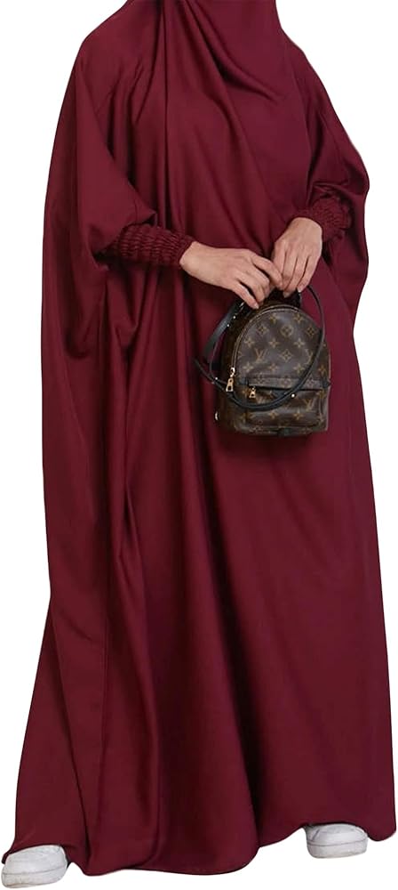 One Piece Full-Length Prayer Abaya for Muslim Women One Size Dress with Hoodied Hijab Smooth Jilbab Islamic Ramadan Robe