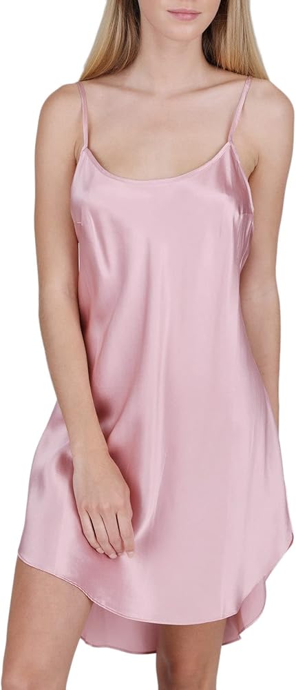 Women's Luxury Silk Sleepwear 100% Silk Round Neck Shirttail Slip Chemise Babydoll Nightgown