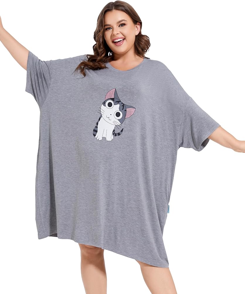 THREE POODLE Plus Size Nightgowns for Women, Oversized Sleep Shirts Dress Sleepwear with Pockets Suits XS - 5XL