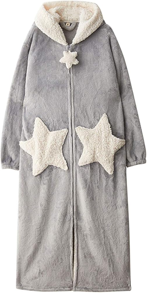 Flygo Women's Cute Fleece Robe Zipper Bathrobe Winter Warm Housecoat Nightgown Sleepwear