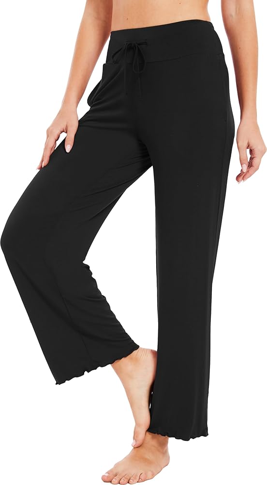 GYS Women's Pajama Pants, Viscose Made from Bamboo, Comfy Wide Leg Lounge Pants High Waisted Pj Bottoms