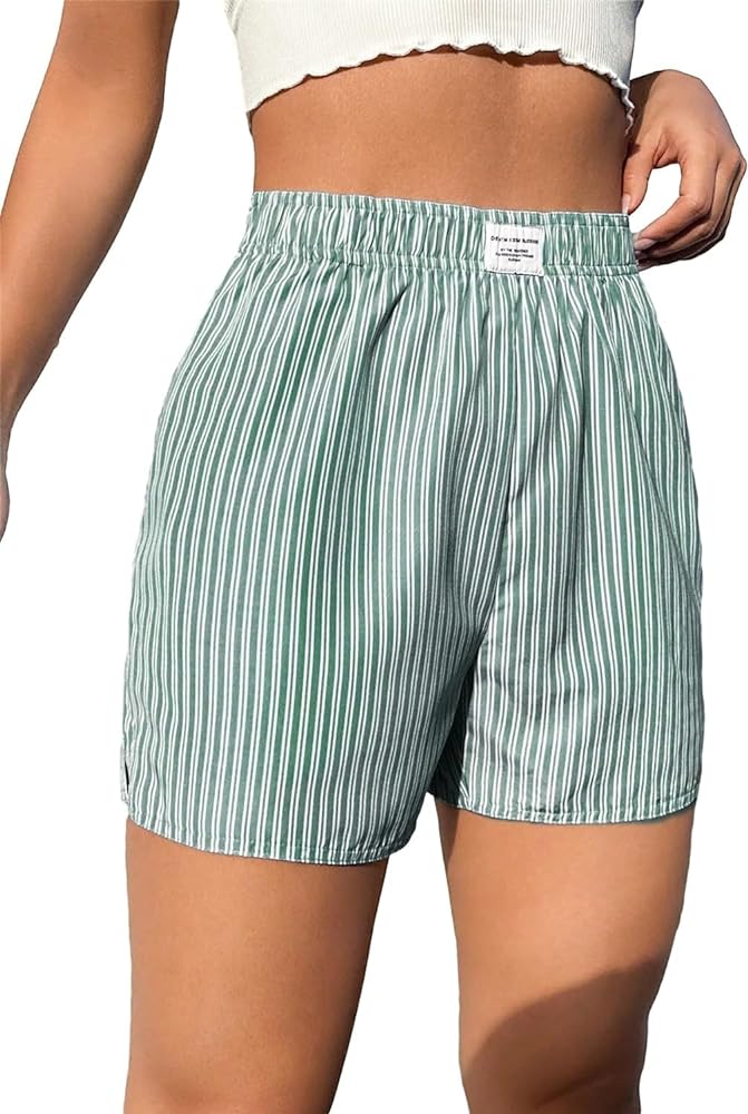 Women's Summer Striped Shorts and Plaid Elastic Waist Shorts Sleepwear Micro Bottoms Lounge