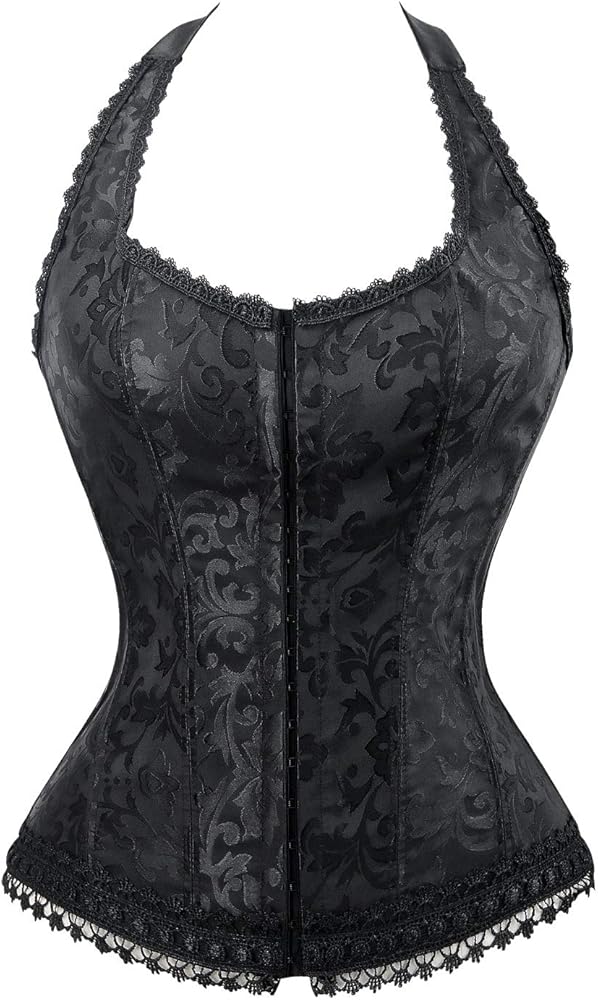 Kimring Women's Fashion Elegant Halter Satin Jacquard Lace Edge Corset