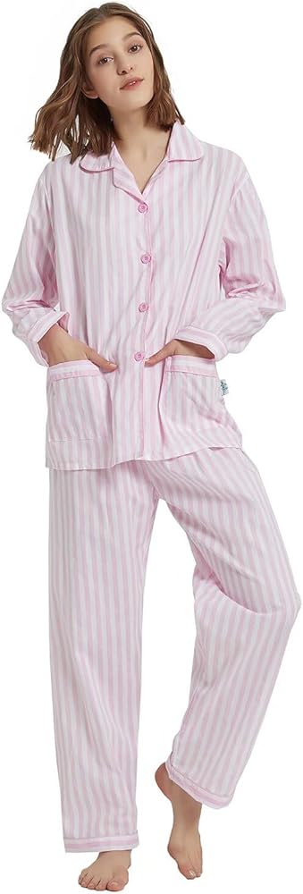 GLOBAL Women Cotton Pajamas Long Sleeve PJs Button Down Sleepwear S-3XL