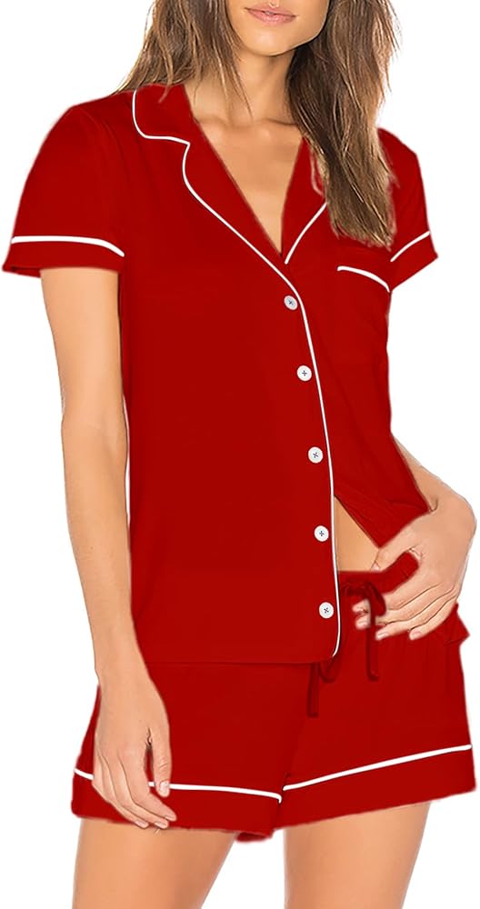 TAIPOVE Women's Cotton Pajamas Sets 2 Piece Short Sleeve Button Down Soft Comfy Lounge Sleepwear Classic