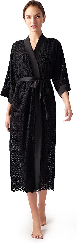 PRODESIGN Women’s Kimono Robe Long Satin Kimono Soft Bathrobe Faux Mink Fur Sleepwear Wedding Bridesmaid Robe