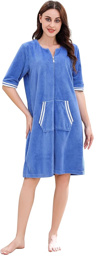 Richie House RH Housecoat Women Zipper Front Duster Robe 3/4 Lounger Housedress Pocket Nightgown S-3XL RHW4008