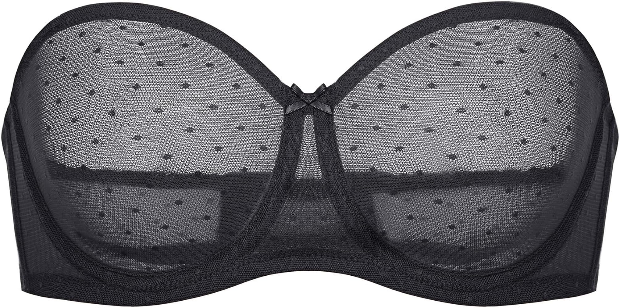 DOBREVA Women's Mesh Strapless Bra Sheer Unlined See Through Underwire Bras Plus Size