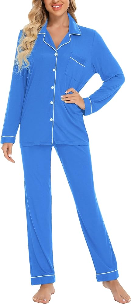 Pjmlifecoco Pajamas Set Long Sleeve Womens Button Down Sleepwear Two Piece Nightwear Soft Pj Lounge Sets S-XXL