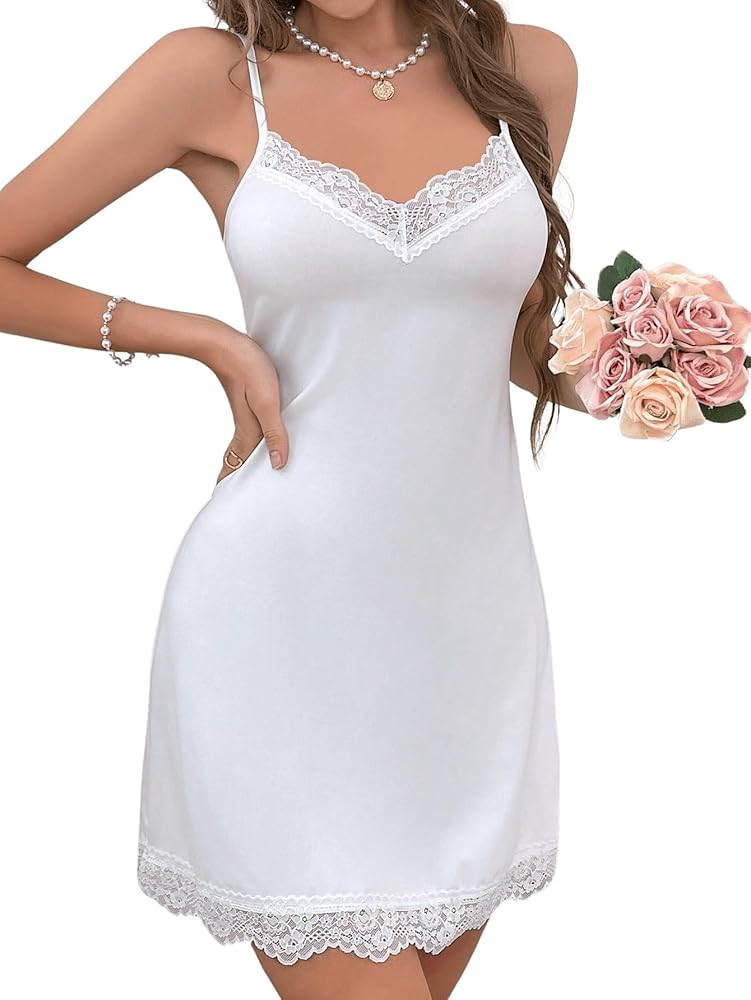 Women's Spaghetti Strap Lace Chemise Nightgowns Soft Lingerie Slip Dresses Sleepwear