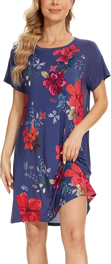 GYS Short Sleeve Nightgowns Sleepwear for Women - Viscose Made from Bamboo