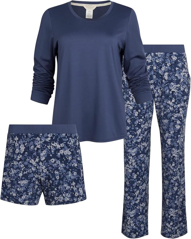 Steve Madden Women's Pajama 3 Piece Set- Long Sleeve Shirt, Pants, Lounge Shorts