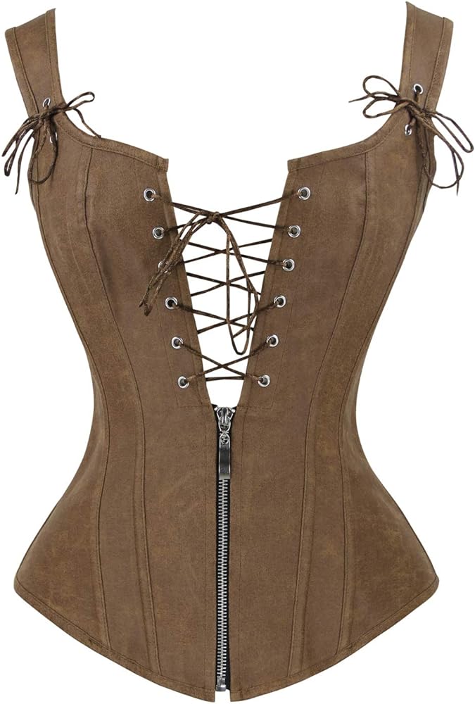 Charmian Women's Renaissance Lace Up Vintage Boned Bustier Corset with Garters