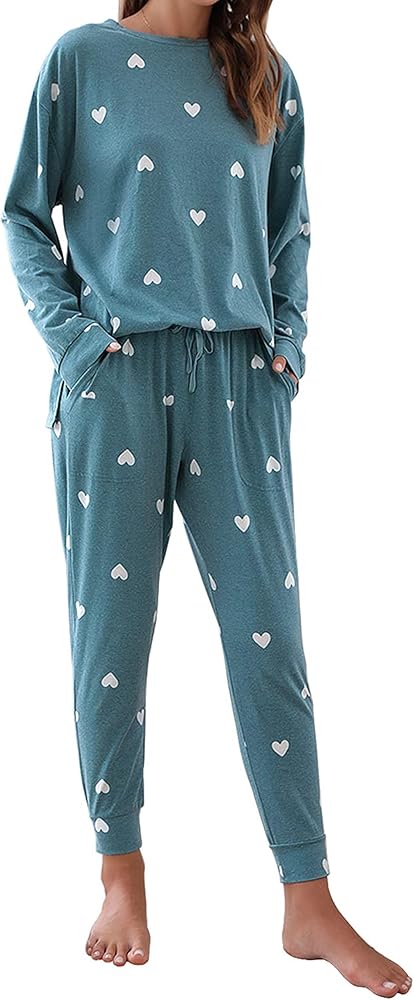 Blooming Jelly Womens Cute Pajama Sets Long Sleeve Heart Printed Lounge Set Pockets Two Piece Outfits 2024