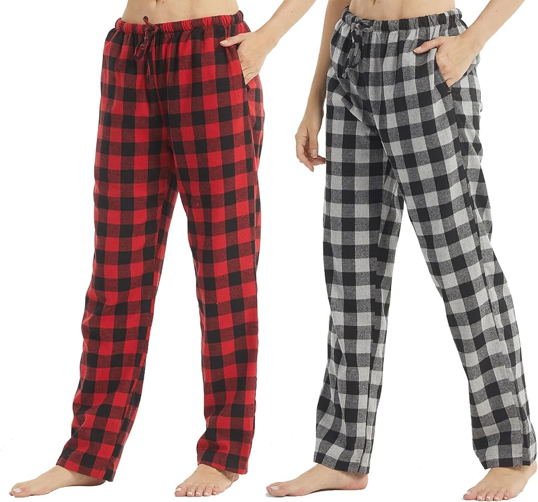 1-2 Pack Womens Flannel Pajama Pants Loungewear for Women Plaid Pajama Bottoms Soft Lounge Pj Pants Cotton Sleepwear