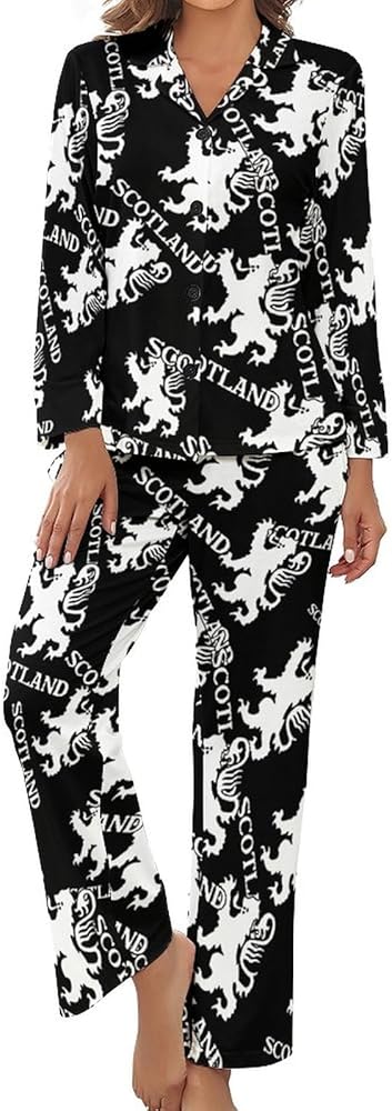 Lion Rampant Scotland Scottish Women's Pajamas Set Long Sleeve Sleepwear Button Down Pjs Lounge Sets with Pockets