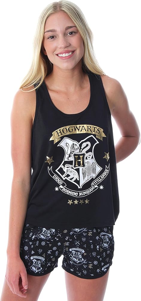 Harry Potter Women's Hogwarts House Crest Racerback Tank and Shorts Pajama Lounge Set