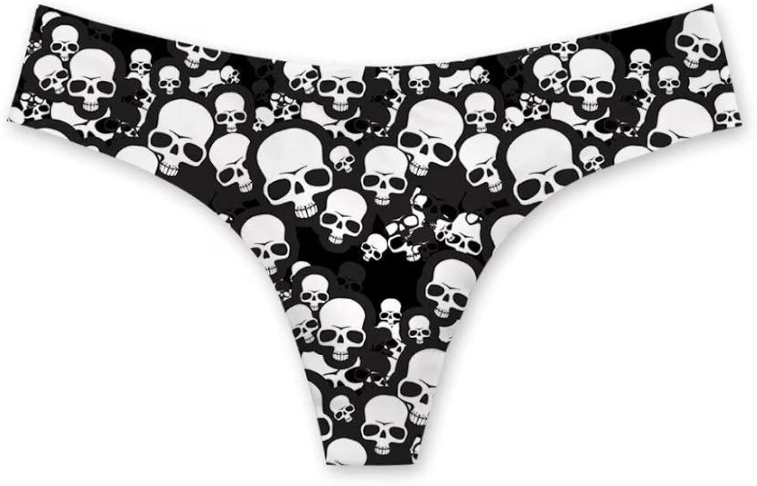 Dellukee Women's Thongs Cartoon Skull Print Stretch Breathable Panties Bikini Underwear