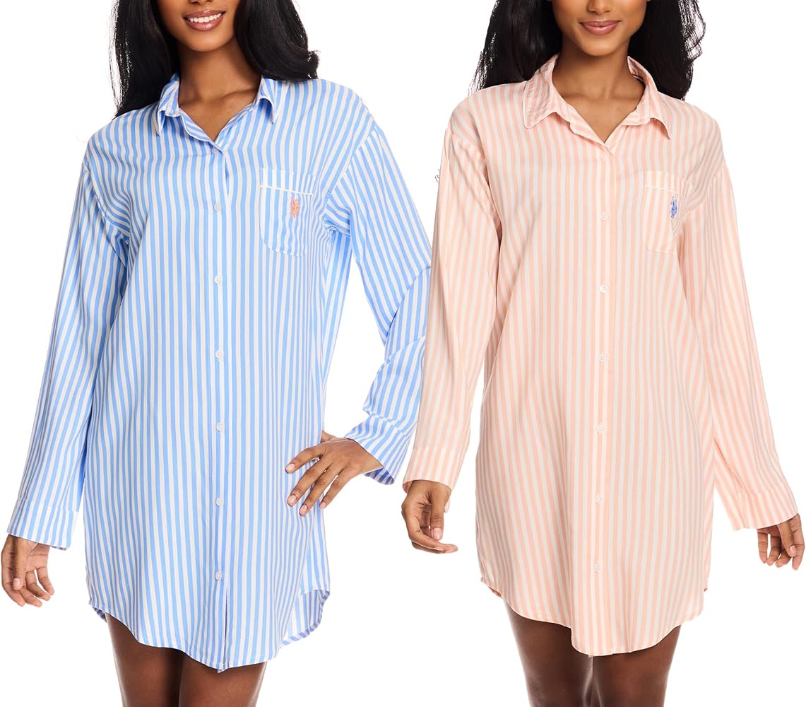 U.S. Polo Assn. Womens Sleep Shirts 2-Pack, Button Nightgowns for Women, Night Shirts Sleepwear…