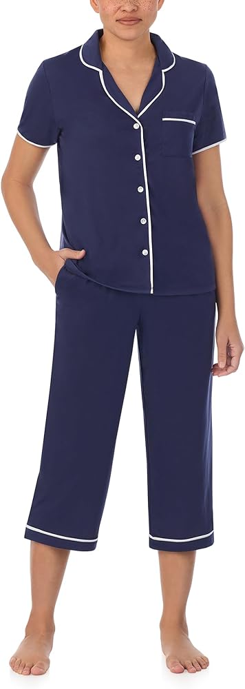 Jones New York Womens Sleepwear Lightweight Short Sleeve and Capri Pant 2-Piece Pajama Set