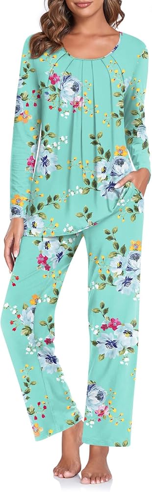 TAOHUADAO Women's Fall Pajamas Set with Pockets Soft Pants with Long Sleeve Top Ladies Sleepwear