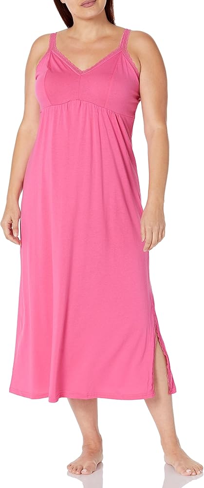 Avenue Womens Maxi Lace Trim Pl Nightgown, Pink, 26-28 US