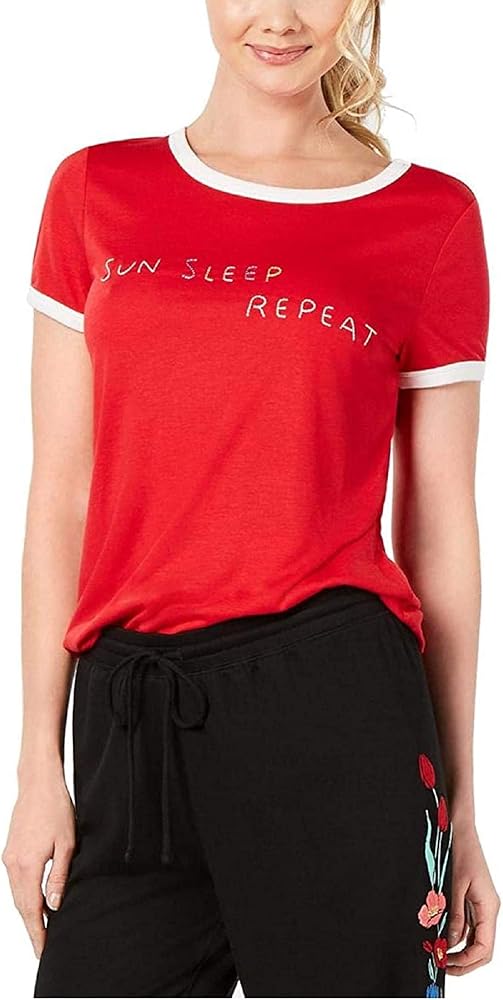 Jenni Womens Sun Sleep Repeat Comfy Sleepwear Sleep Shirt Red XS