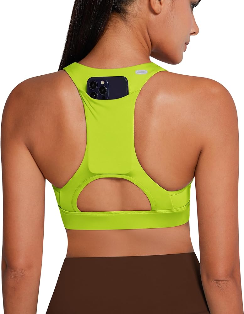 QUEENIEKE Women's Medium Support Back Pocket Energy Sport Bra Cotton Feel Racerback Bra for Women