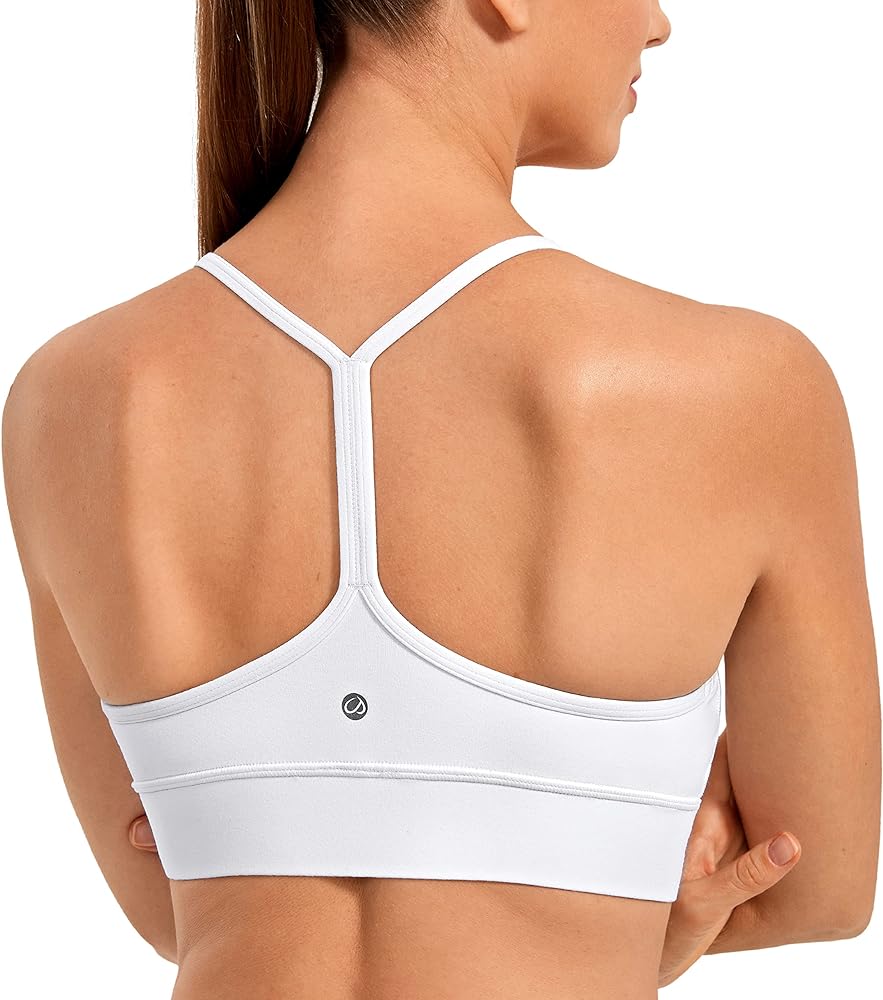 CRZ YOGA Butterluxe Womens Y-Back Racerback Sports Bra - Spaghetti Straps Wireless Scoop Neck Athletic Padded Yoga Bra