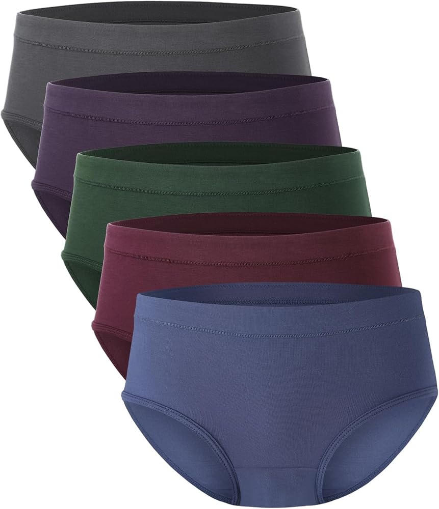 BAMBOO COOL Womens Underwear, Moisture-Wicking Briefs, Soft and Breathable Panties, Mid Waist, 5-Pack