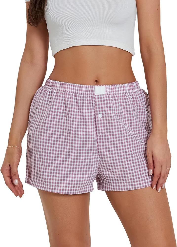 Women's Elastic Waisted Plaid Shorts Lounge Print Pajama Shorts Layered Pleated Bloomers Ruffled Y2K Cute Pettipants