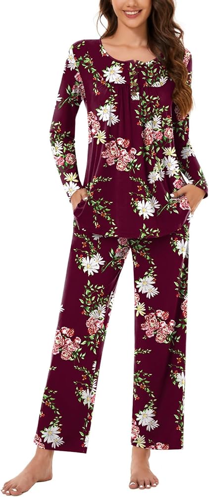 Bestbee Women's Pajama Set, 2 Piece Lounge Outfits Y2K Sleep Set Fall Long Sleeve Long Pant With Pockets Ladies Pjs Set