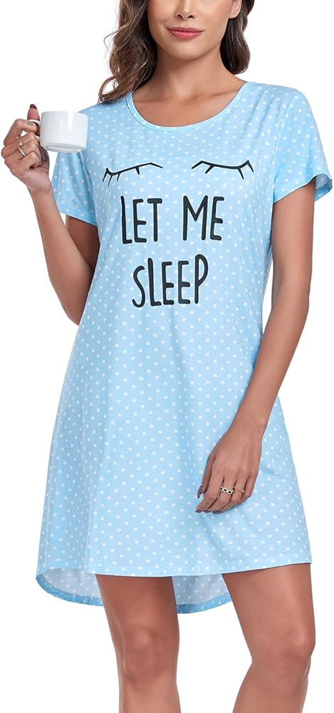 EISHOPEER Women's Nightgown Cute Print Sleep Shirts Soft Nightshirt Lightweight Pajamas Dress S-XXL