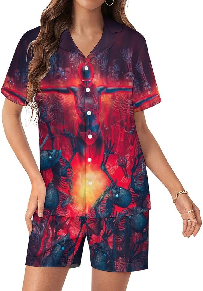 Witch And Horde Short Sleeve Women's Pajamas Button Down Loungewear Pj Shorts Sets Sleepwear