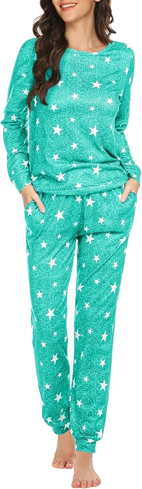 Ekouaer Pajama Sets Long Sleeve Jogger Sets 2 Piece Lounge Sets PJ Sets Sleepwear Loungewear for Women