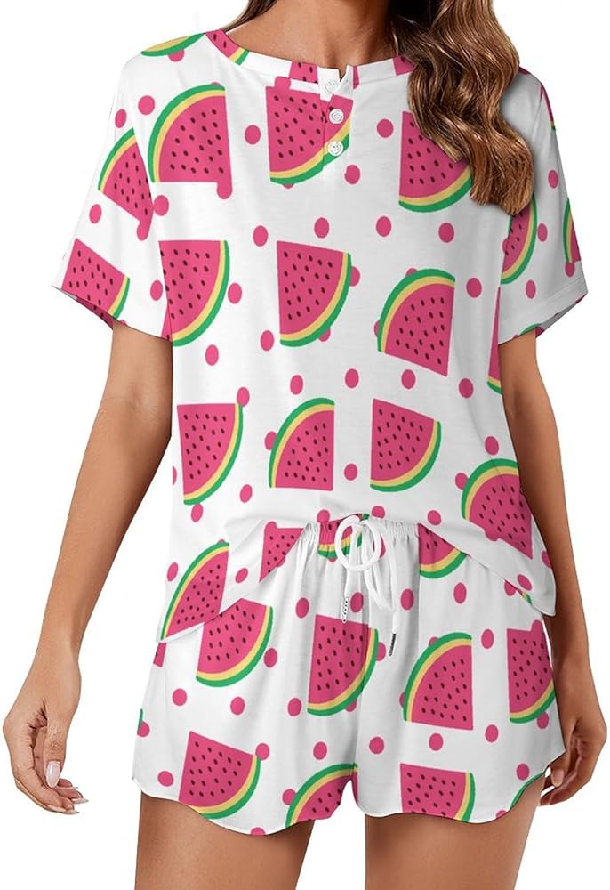 Fruit Watermelon Women's 2 Piece Pajamas Short Sleeve Shorts Sleepwear Set Causal Loungewear Home Suit 5XL