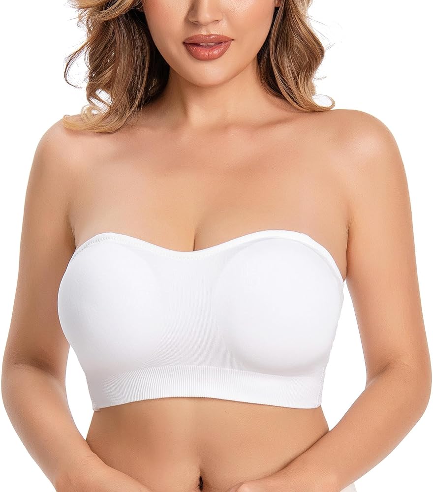 Strapless Bras for Women Non-Slip Silicone Bandeau Bra Seamless Wireless Strapless Bra Padded Tube Top Bra