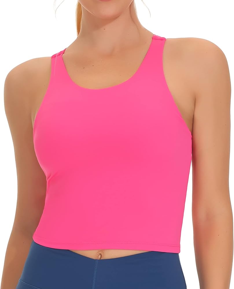 THE GYM PEOPLE Women's Racerback Longline Sports Bra Removable Padded High Neck Workout Yoga Crop Tops