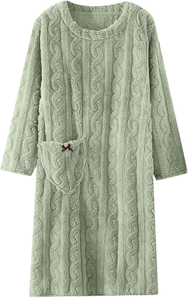 HGps8w Women's Flannel Nightgown, Fuzzy Fleece Cozy Plush Warm Winter Pullover Loungewear Sleepdress With Pocket