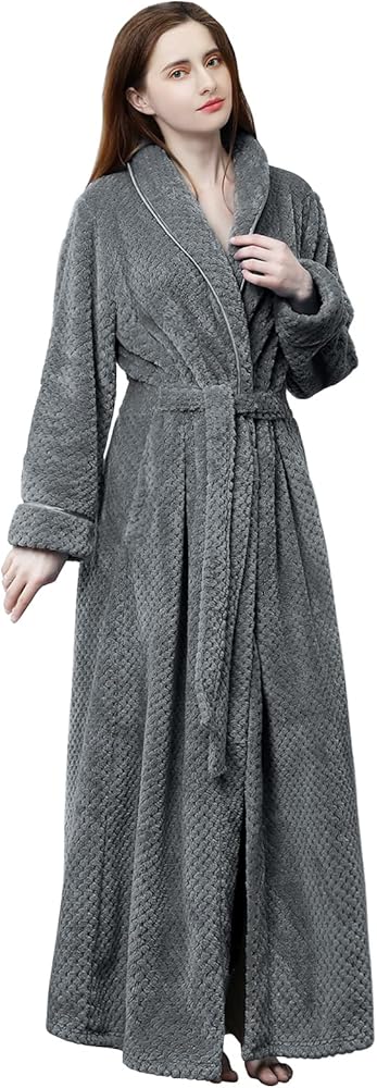 Hellomamma Womens Long Robe Soft Warm Fleece Plush Bathrobe Ladies Sleepwear Pajamas Housecoat Nightgown…