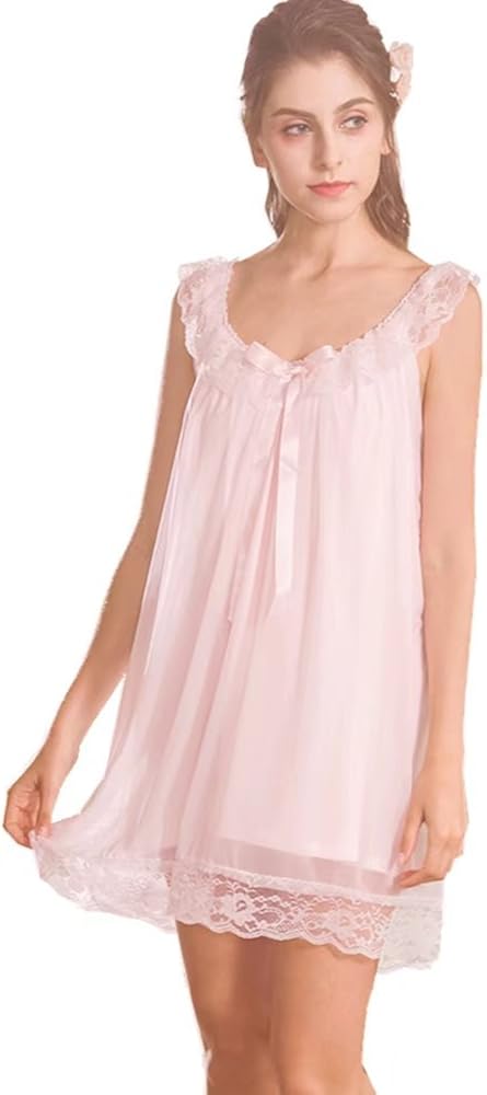 Women's Lace Vintage Victorian Nightgown Ladies Sleeveless Sleep Dress